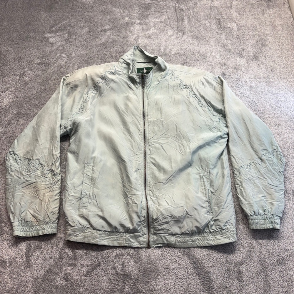 Hunt Club Silk Tracksuit Mens Medium Green Good Vintage Embroidered 2pc Set‎ Zip